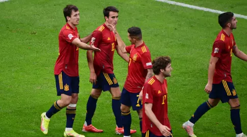 שחקני נבחרת ספרד חוגגים (רויטרס)