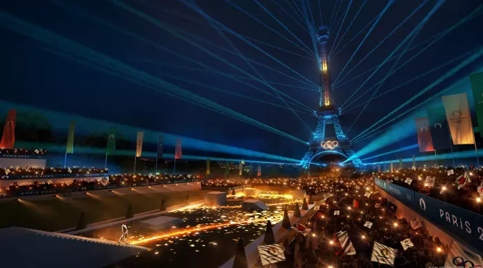 הדמיית טקס הפתיחה במשחקים האולימפיים בפאריס 2024 (רויטרס)